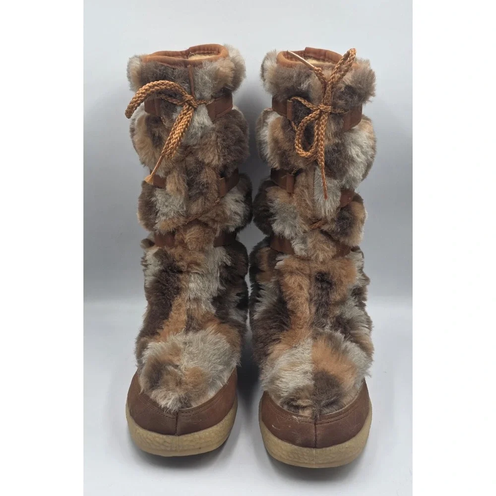 Snowland Vintage Yodelers 70s Brown Suede Faux Fur Snow Boots Womens 9